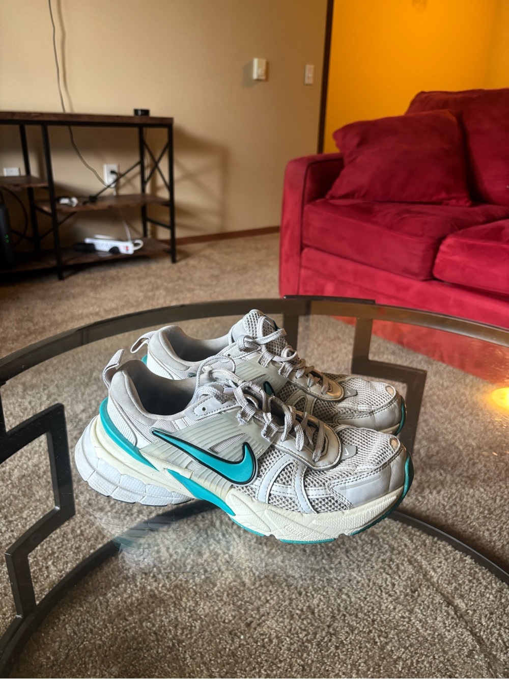 Nike White Sneakers with Teal Accent Swoosh